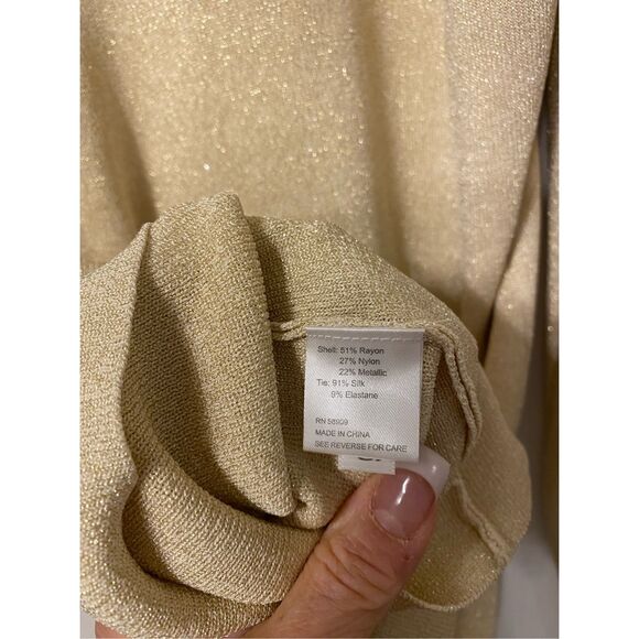 NWT Antonio Melani Gold Metallic Thread Satin Tie Sweater Sz XL Holidays High Nk - Picture 12 of 13